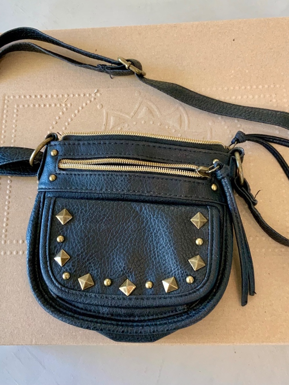 American Rag Company Crossbody Bag Studs Gold Hardware Mini Black Leather